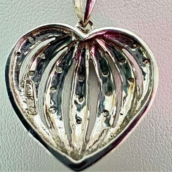 Sterling Silver and Diamond Sliced Heart Necklace Signed HOU - Picture 8 of 9